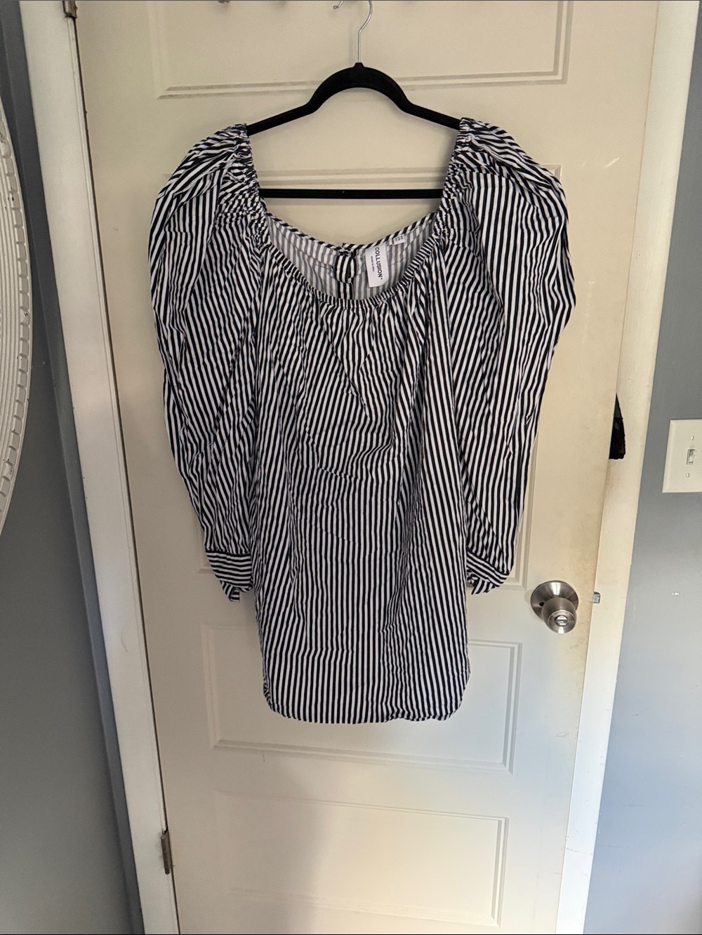 Women’s Black & White Striped Off-Shoulder Top